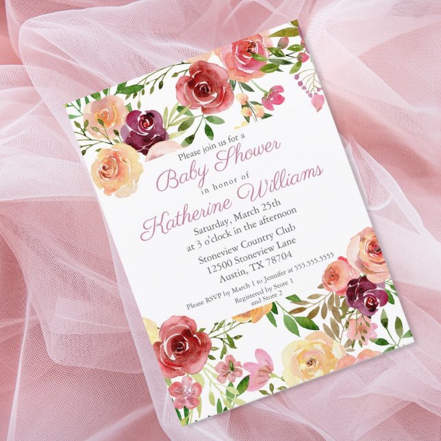 Invitación Elegante Jardín floral Peony de Baby Shower rosa R (Subido por el creador)