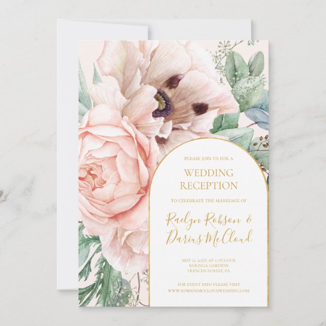 Invitación Elegante Jardín Floral | Recepción de Bodas Pastel (Anverso)