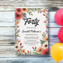 Invitación Elegante jardín floral rústico verano 40 cumpleaño