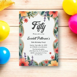 Invitación Elegante jardín floral rústico verano 50 cumpleaño
