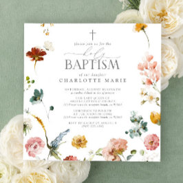 Invitación Elegante Jardín Flores Acuarela Bautismo Santo