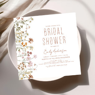 Invitación Elegante Jardín Flores Acuarela Ducha Nupcial