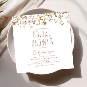Invitación Elegante Jardín Flores Acuarela Ducha Nupcial