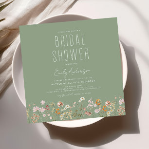 Invitación Elegante Jardín Flores Acuarela Ducha Nupcial
