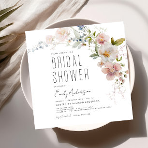 Invitación Elegante Jardín Flores Acuarela Ducha Nupcial