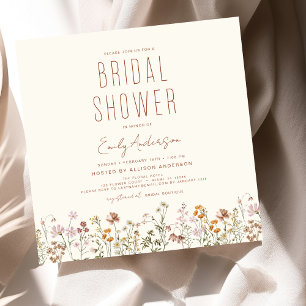 Invitación Elegante Jardín Flores Acuarela Ducha Nupcial