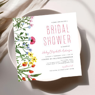 Invitación Elegante Jardín Flores Acuarela Ducha Nupcial