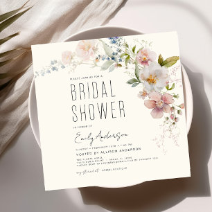 Invitación Elegante Jardín Flores Acuarela Ducha Nupcial