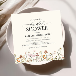 Invitación Elegante Jardín Flores Acuarela Ducha Nupcial