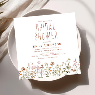 Invitación Elegante Jardín Flores Acuarela Ducha Nupcial