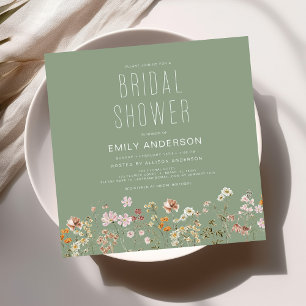 Invitación Elegante Jardín Flores Acuarela Ducha Nupcial