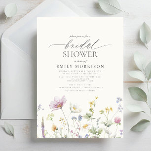 Invitación Elegante Jardín Flores Acuarela Ducha Nupcial