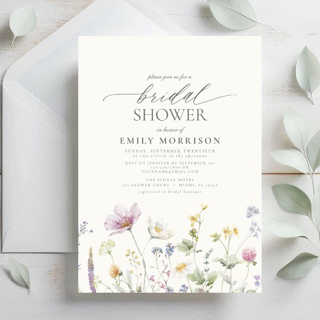 Invitación Elegante Jardín Flores Acuarela Ducha Nupcial (Subido por el creador)