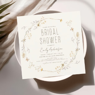 Invitación Elegante Jardín Flores Acuarela Ducha Nupcial