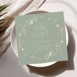 Invitación Elegante Jardín Flores Acuarela Ducha Nupcial