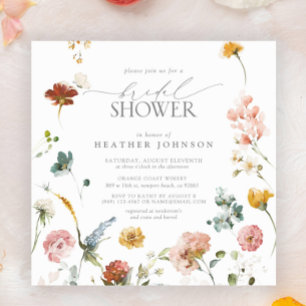Invitación Elegante Jardín Flores Acuarela Ducha Nupcial