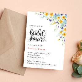 Invitación Elegante Jardín Flores Acuarela Ducha Nupcial