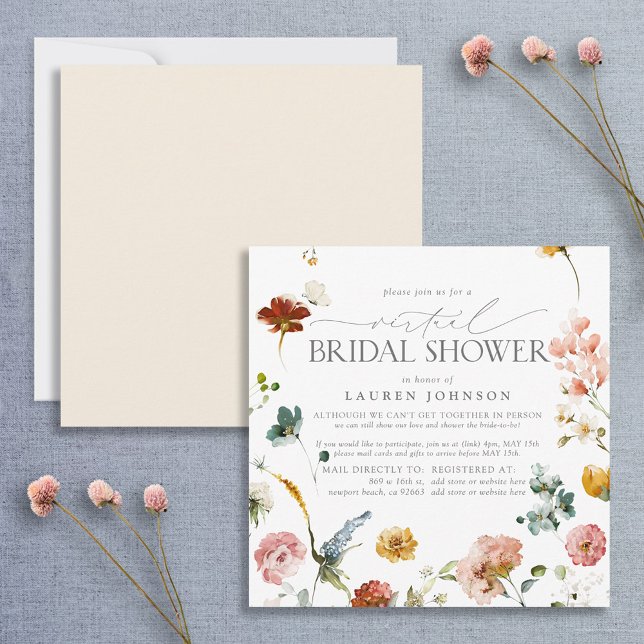 Invitación Elegante Jardín Flores Acuarela Ducha Virtual (Subido por el creador)