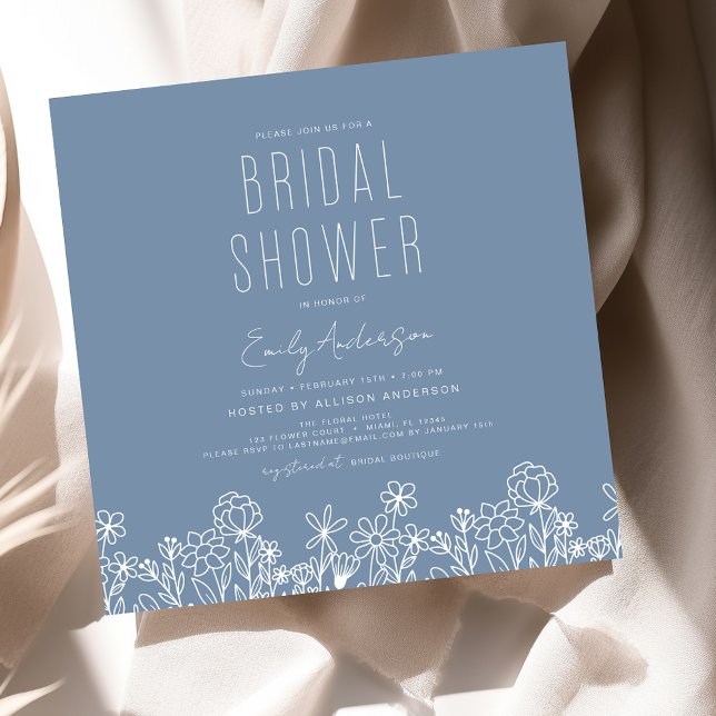 Invitación Elegante Jardín Flores Dusty Blue Bridal Shower (Subido por el creador)