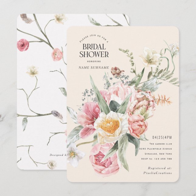 Invitación Elegante jardín florido de bonito de moda (Anverso / Reverso)