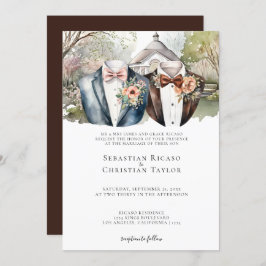 Invitación Elegante jardín gay casar a dos novios en traje