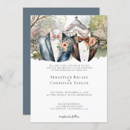 Invitación Elegante jardín gay casar a dos novios en traje