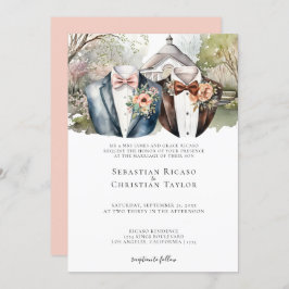 Invitación Elegante jardín gay casar a dos novios en traje