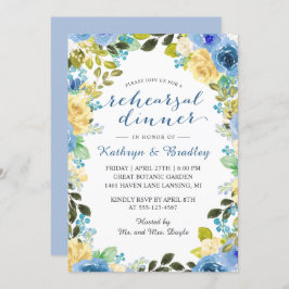 Invitación Elegante Jardín rosa amarillo azul para la cena