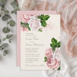 Invitación Elegante jardín rosa floral crema boda
