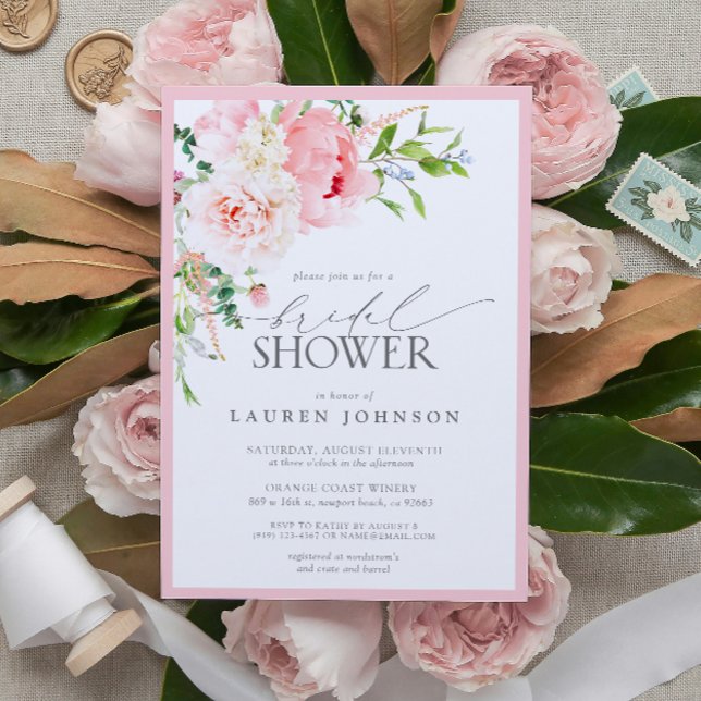 Invitación Elegante jardín rosado Flores Bridal Shower (Elegant Pink Garden Flowers Bridal Shower Invitation!)