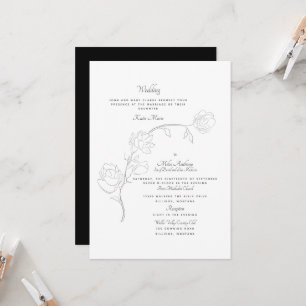 Invitación Elegante Jasmine Dibujado a Mano B/N Dos Lugares