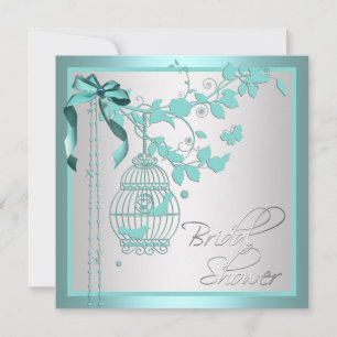 Invitación Elegante jaula de pájaros azul turquesa para despe