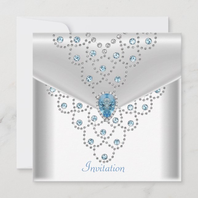 Invitación Elegante Jewel azul dorado de plata blanca (Anverso)