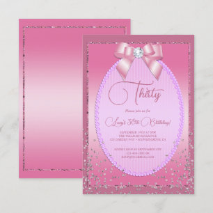 Invitación Elegante Jewel Rosa Diamond Bow & Confetti Cumplea
