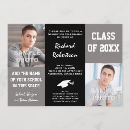 Invitación Elegante joven gris y negro graduado