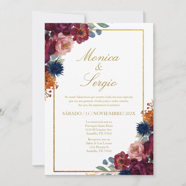 Invitación Elegante joya con marco boda español (Anverso)
