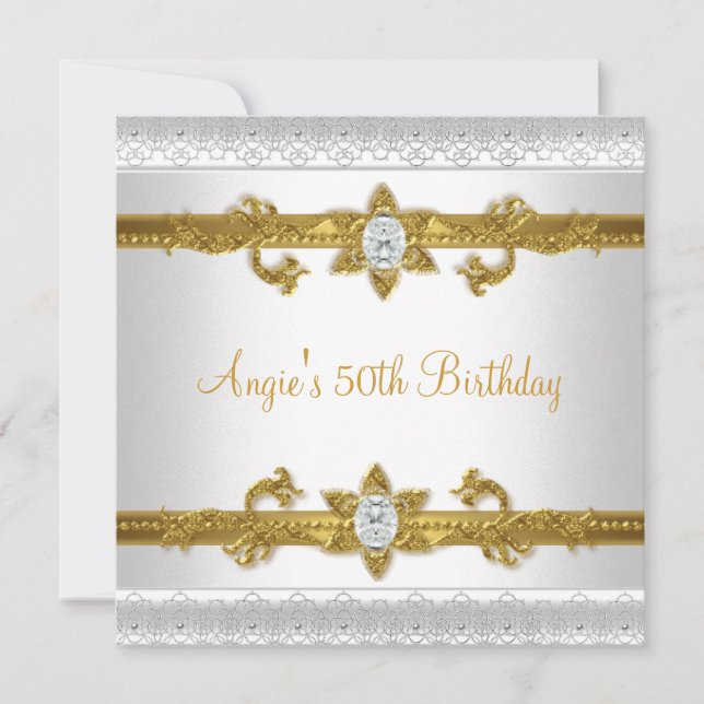 Invitación Elegante joya de oro blanco para fiesta de cumplea (Anverso)