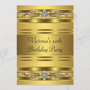 Invitación Elegante joya de oro cumpleaños 50 de mujer en oro