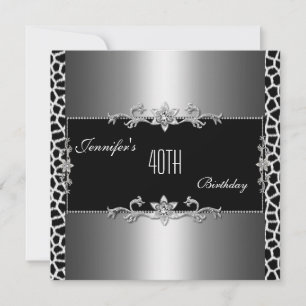 Invitación Elegante Joya Impresa de Jirafa Negra Plateada 40