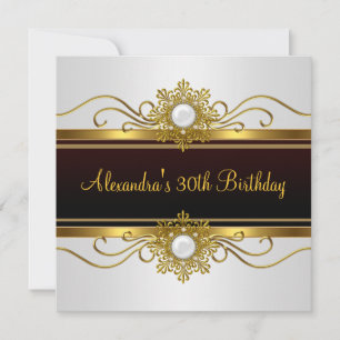 Invitación Elegante joya negra blanca dorada Cumpleaños 30