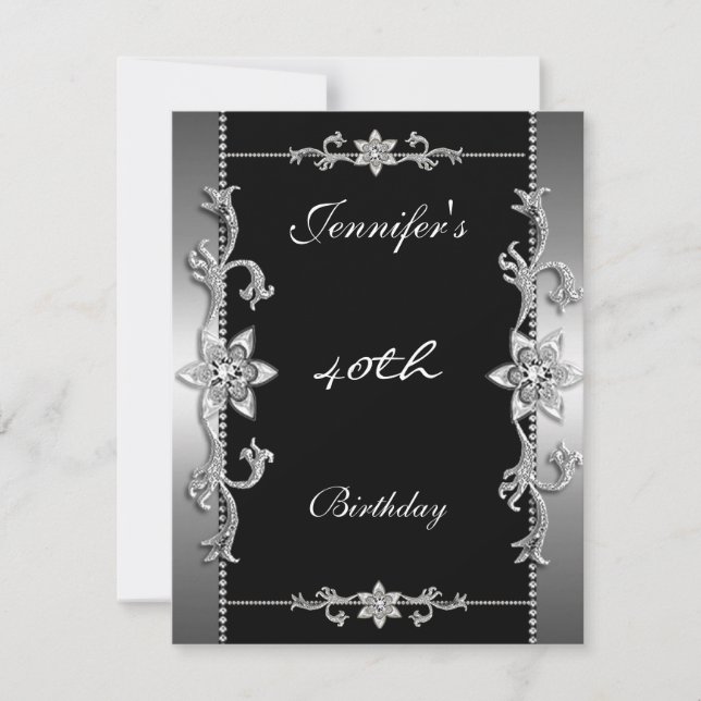 Invitación Elegante Joya Negra de Plata 40 (Anverso)