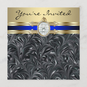 Invitación Elegante Joya Negro Dorado Fiesta de Cumpleaños de