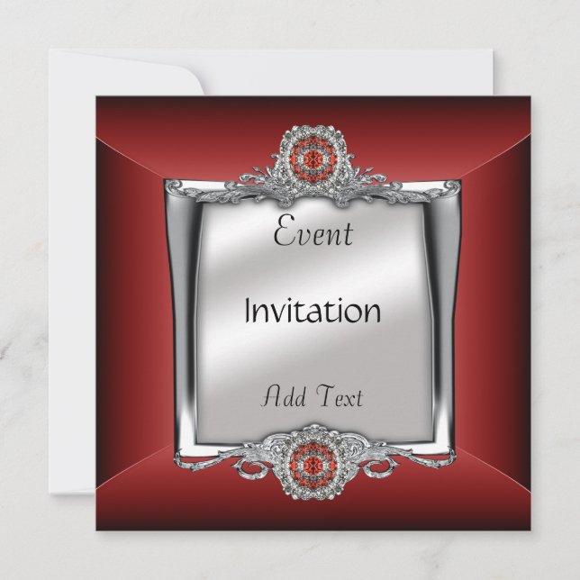 Invitación Elegante Joya Plateada Roja (Anverso)