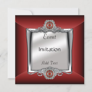 Invitación Elegante Joya Plateada Roja