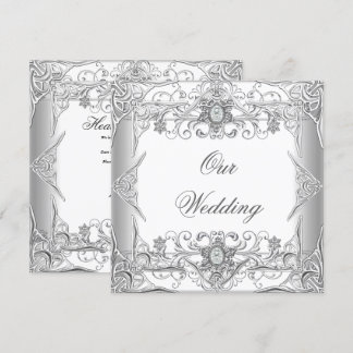 Invitación Elegante Joyas de Boda de Diamante Blanco Plateado