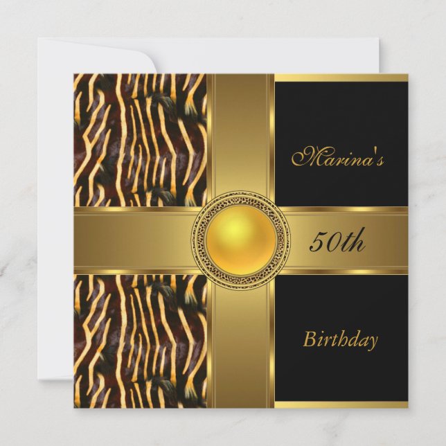 Invitación Elegante joyero de oro negro salvaje de 50 años (Anverso)