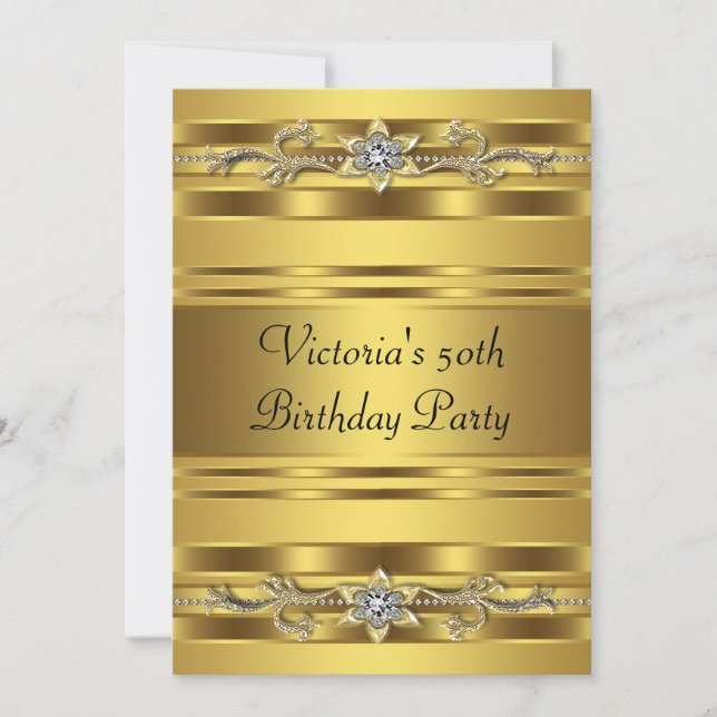 Invitación Elegante joyero de oro Womans Oro 50 cumpleaños (Anverso)