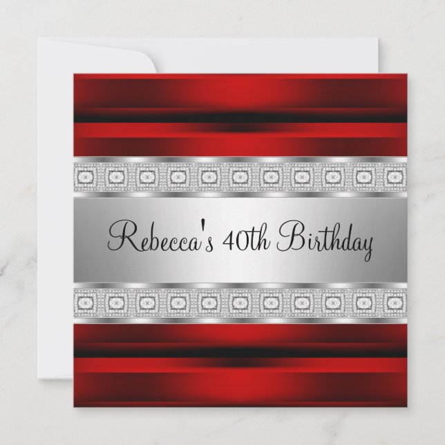 Invitación Elegante joyero de plata roja 40 cumpleaños (Anverso)