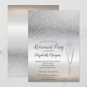 Invitación Elegante Jubilación con Brillo Plateado y Bokeh de