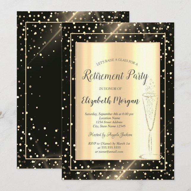 Invitación Elegante Jubilación De Vidrio De Confetti De Oro (Anverso / Reverso)